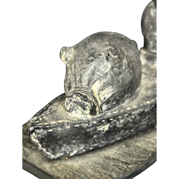The Wolf Original Soapstone Sculpture Seal Hunting Kayaking Eskimo Inuit 13" - Picture 7 of 10